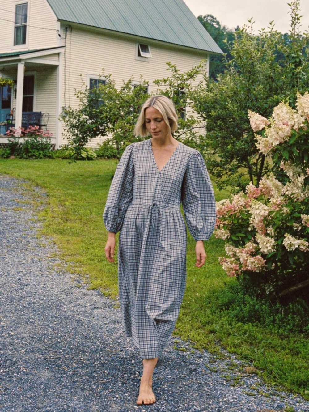 NWT Christy Dawn Saunders Dress Slate Gingham Medium